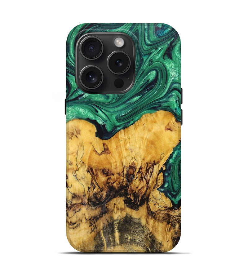 iPhone 15 Pro Wood+Resin Live Edge Phone Case - Natasha (Green, 668528)