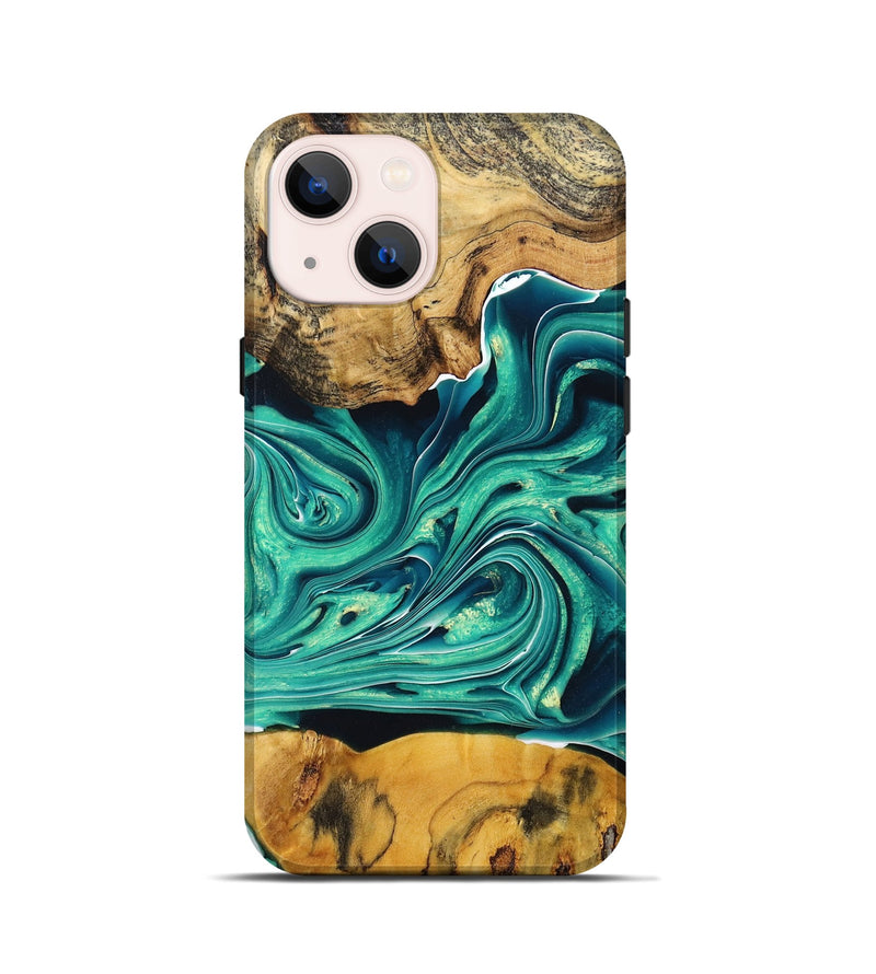 iPhone 13 mini Wood+Resin Live Edge Phone Case - Odin (Green, 668529)