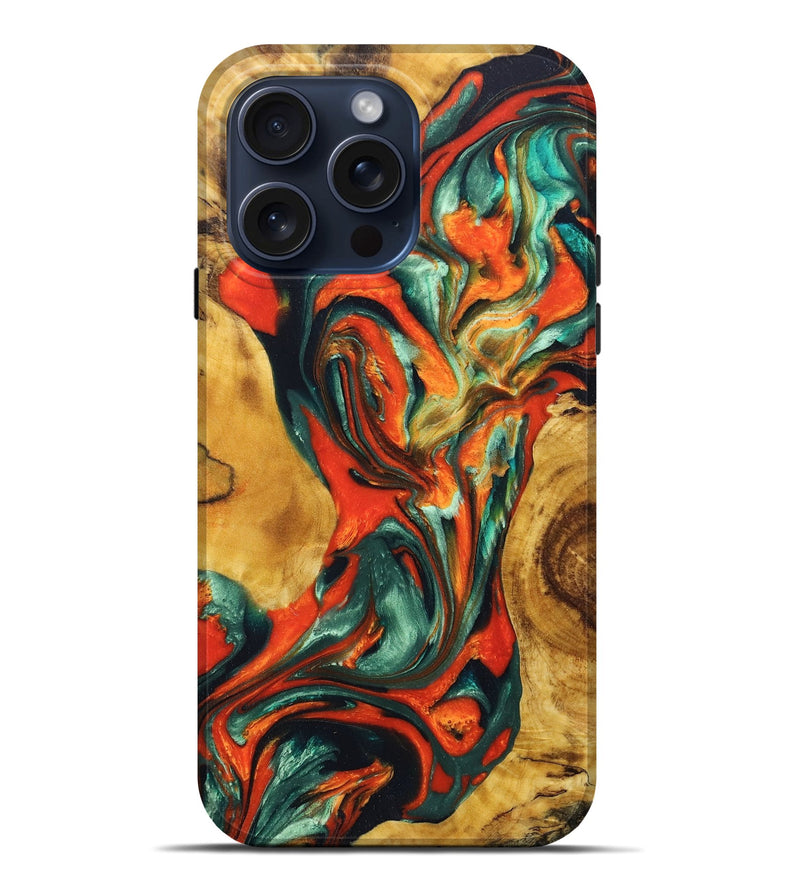 iPhone 15 Pro Max Wood+Resin Live Edge Phone Case - Essie (Red, 668532)