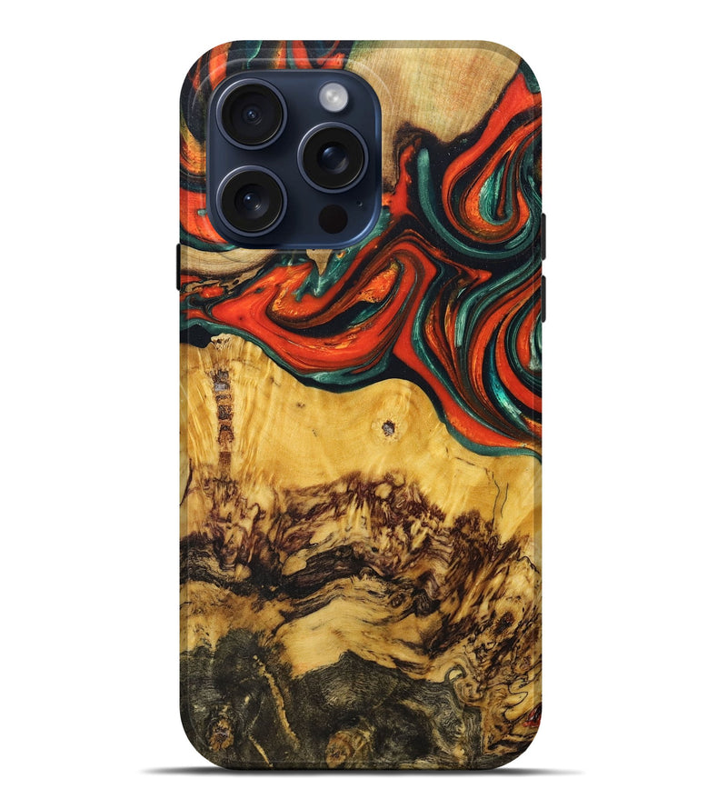 iPhone 15 Pro Max Wood+Resin Live Edge Phone Case - Emilia (Red, 668533)