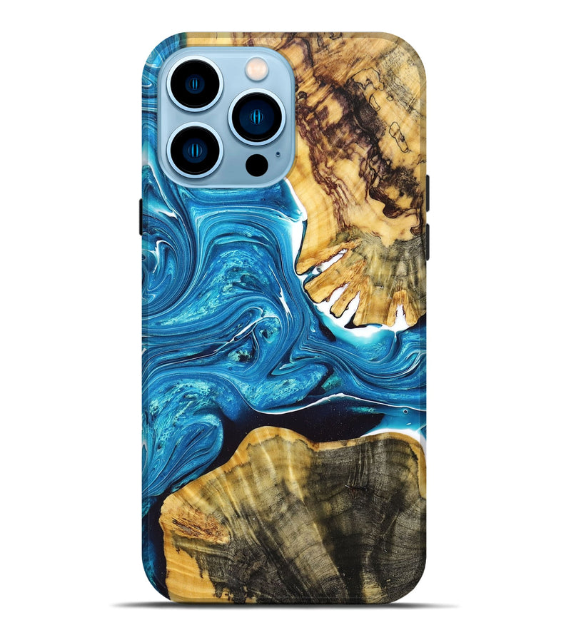 iPhone 14 Pro Max Wood+Resin Live Edge Phone Case - Bernard (Blue, 668541)