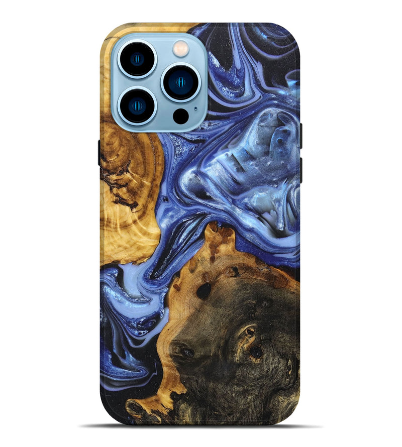 iPhone 14 Pro Max Wood+Resin Live Edge Phone Case - Damian (Blue, 668542)