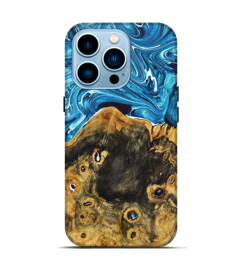 iPhone 14 Pro Wood+Resin Live Edge Phone Case - Kasey (Blue, 668543)