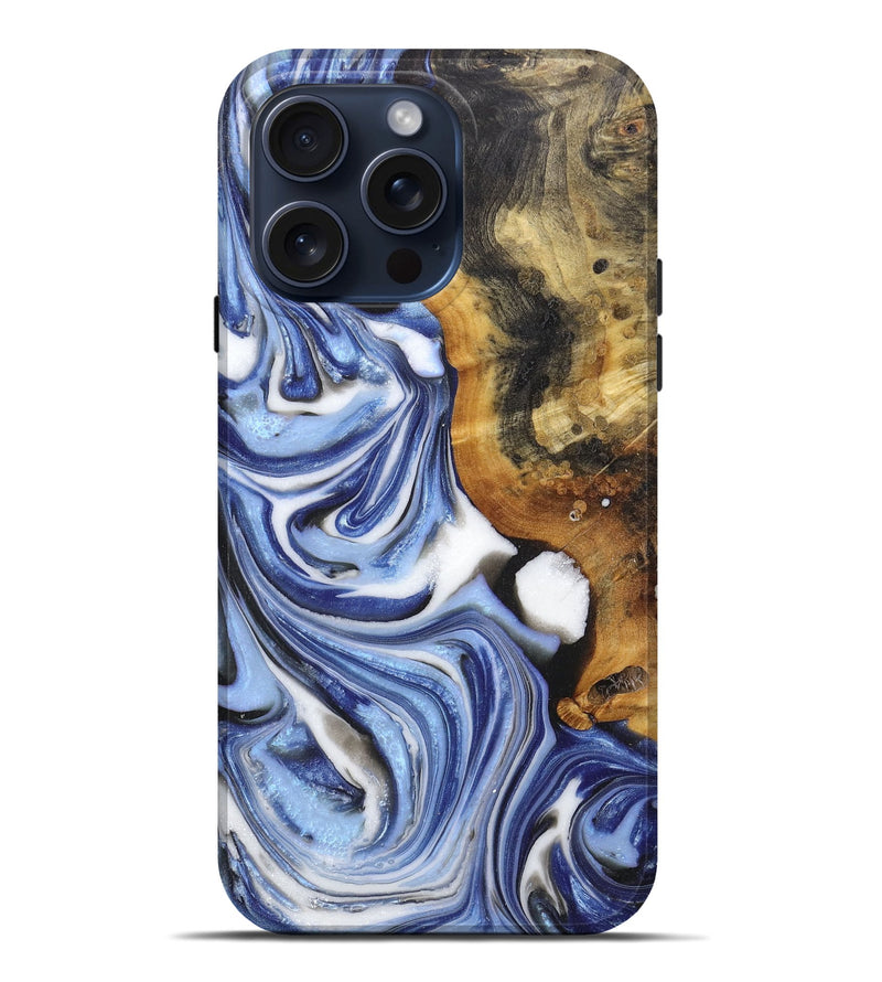 iPhone 15 Pro Max Wood+Resin Live Edge Phone Case - Lester (Blue, 668544)