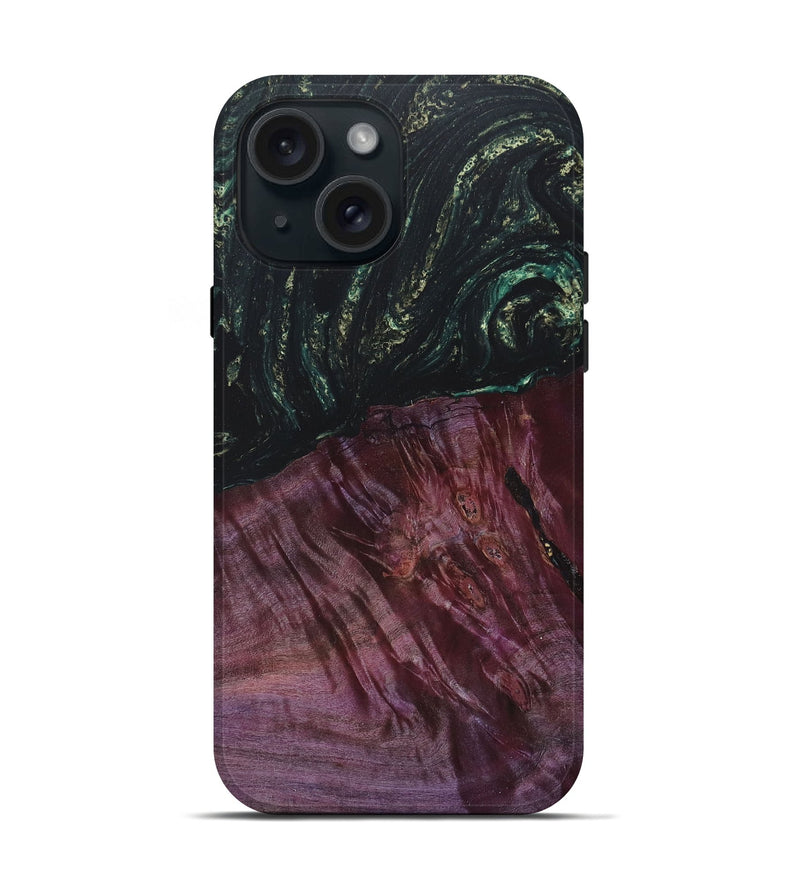 iPhone 15 Wood+Resin Live Edge Phone Case - Alaina (Green, 668707)