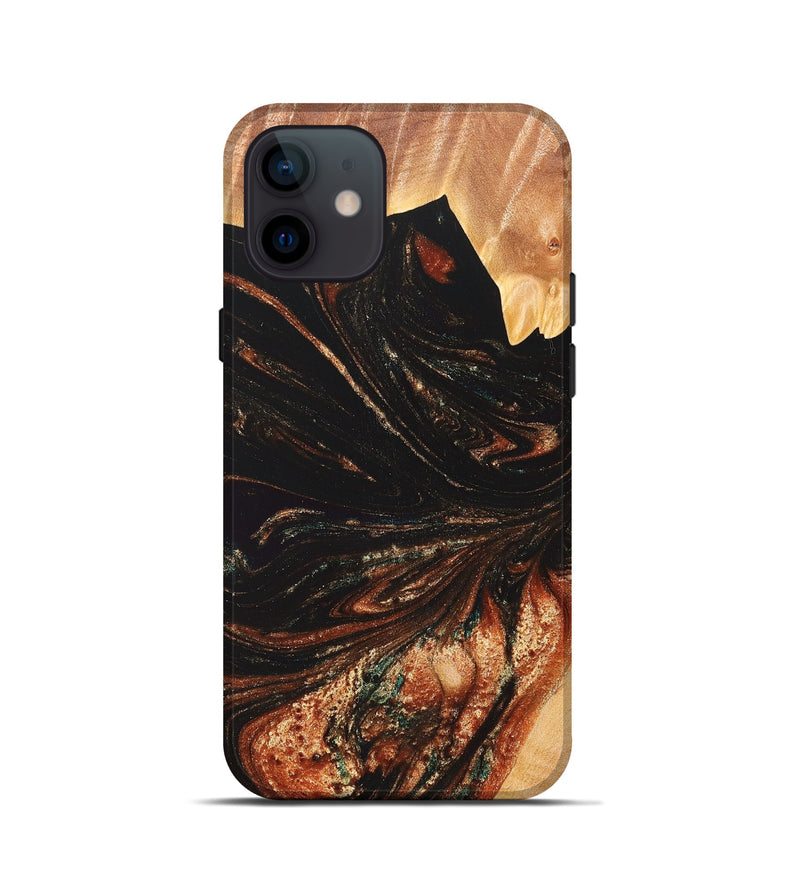 iPhone 12 mini Wood+Resin Live Edge Phone Case - Hannah (Green, 668708)
