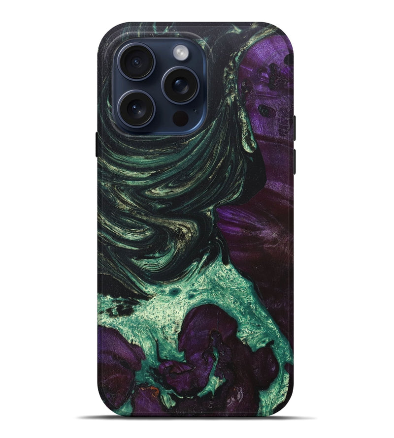 iPhone 15 Pro Max Wood+Resin Live Edge Phone Case - Mabel (Green, 668709)