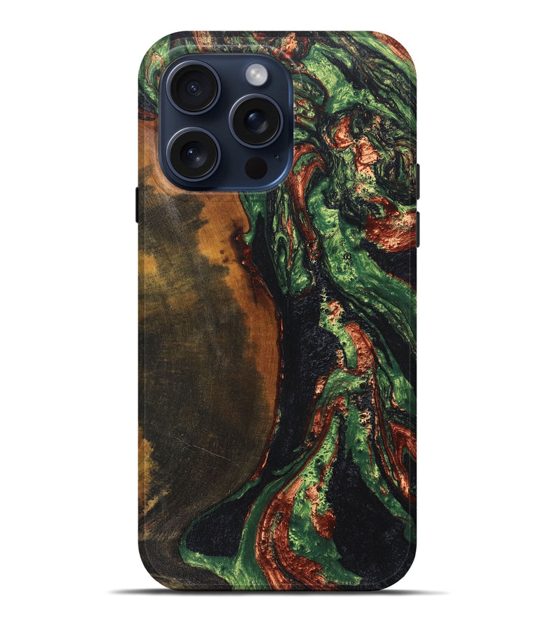 iPhone 15 Pro Max Wood+Resin Live Edge Phone Case - Emmanuel (Green, 668711)