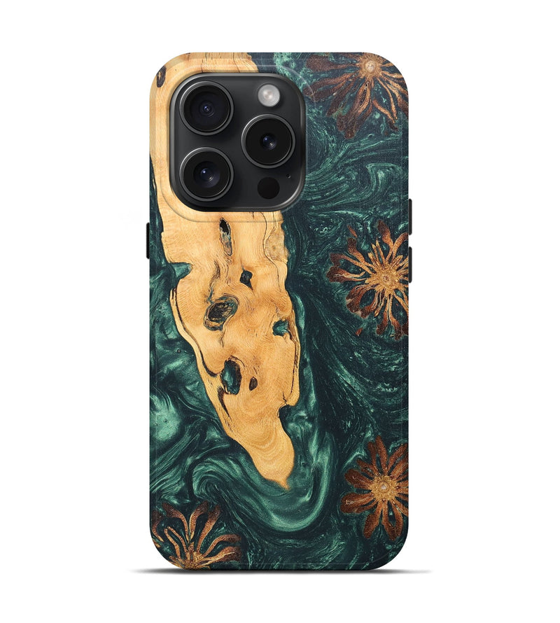 iPhone 15 Pro Wood+Resin Live Edge Phone Case - Cassandra (Green, 668712)