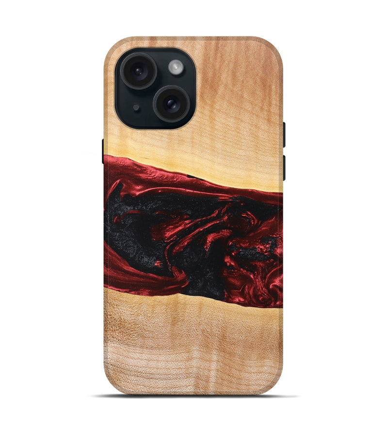 iPhone 15 Wood+Resin Live Edge Phone Case - Lily (Red, 668714)