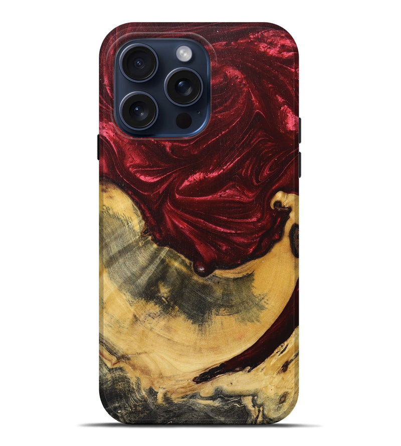 iPhone 15 Pro Max Wood+Resin Live Edge Phone Case - Kassandra (Red, 668717)