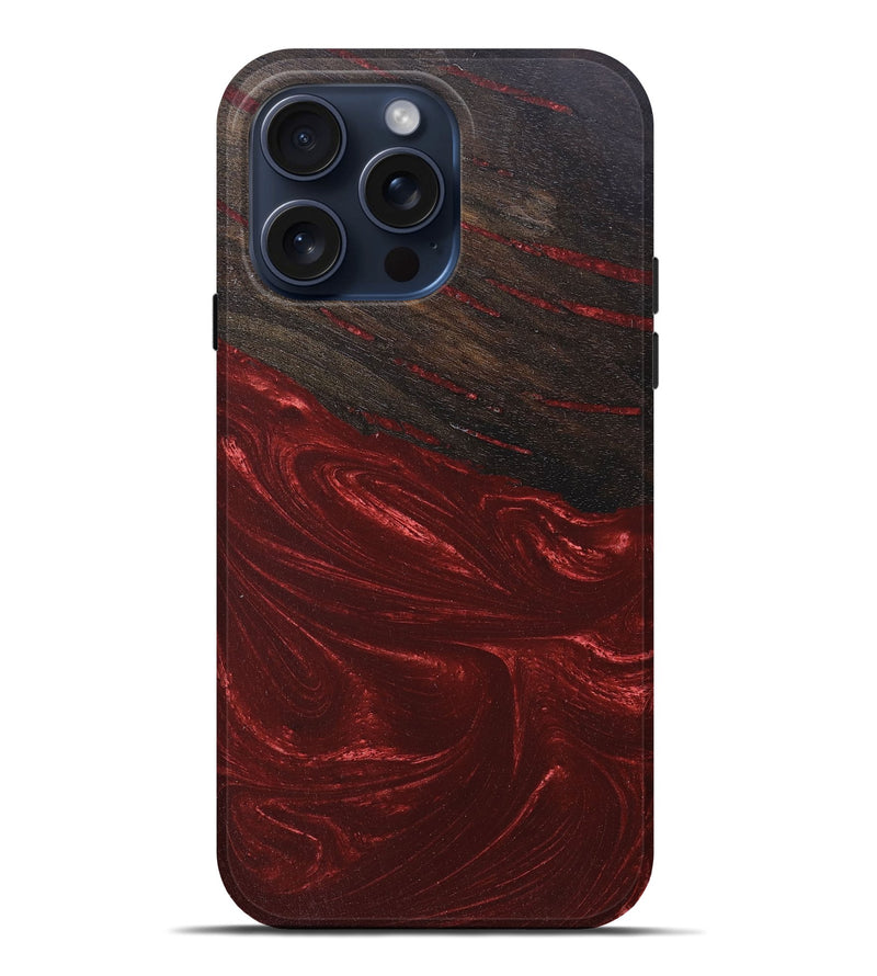 iPhone 15 Pro Max Wood+Resin Live Edge Phone Case - Winifred (Red, 668719)