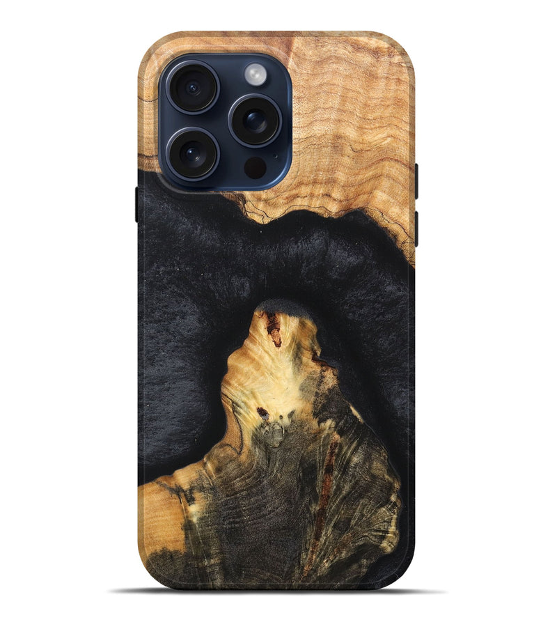iPhone 15 Pro Max Wood+Resin Live Edge Phone Case - Gianni (Pure Black, 668833)