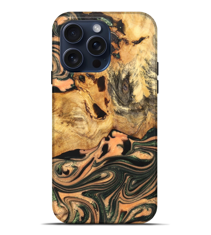 iPhone 15 Pro Max Wood+Resin Live Edge Phone Case - Shane (Green, 668837)