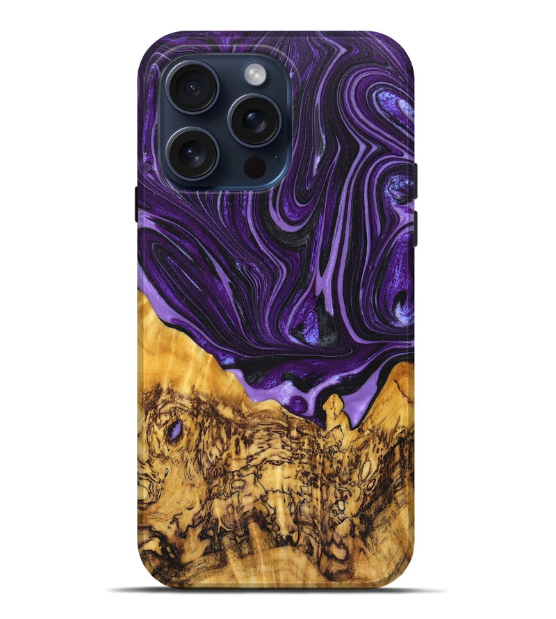 iPhone 15 Pro Max Wood+Resin Live Edge Phone Case - Pauline (Purple, 668843)