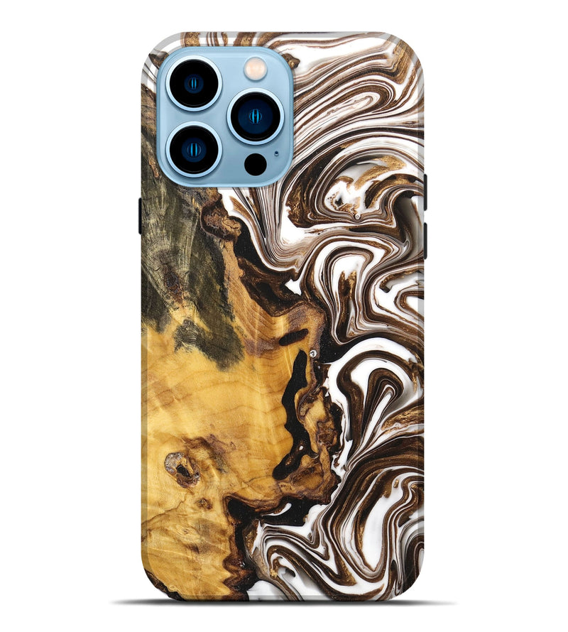 iPhone 14 Pro Max Wood+Resin Live Edge Phone Case - Brianne (Black & White, 668845)