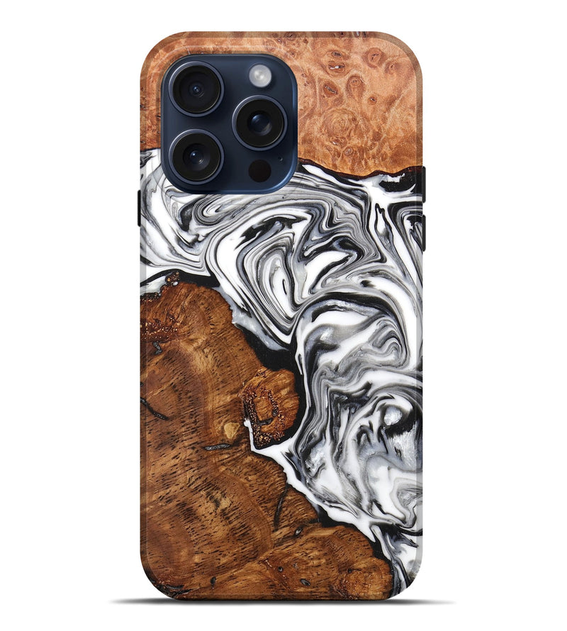 iPhone 15 Pro Max Wood+Resin Live Edge Phone Case - Corey (Black & White, 668846)