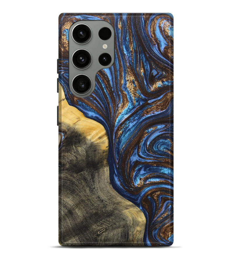Galaxy S23 Ultra Wood+Resin Live Edge Phone Case - Tatiana (Teal & Gold, 668859)