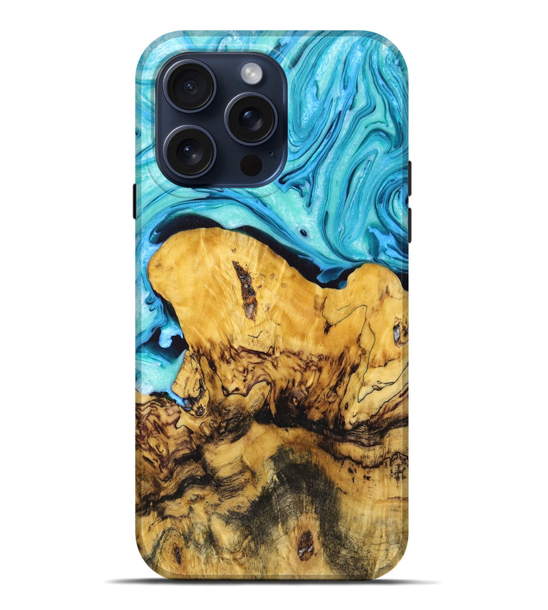 iPhone 15 Pro Max Wood+Resin Live Edge Phone Case - Cheyanne (Blue, 668861)