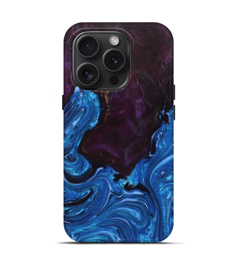 iPhone 15 Pro Wood+Resin Live Edge Phone Case - Gustavo (Blue, 668862)