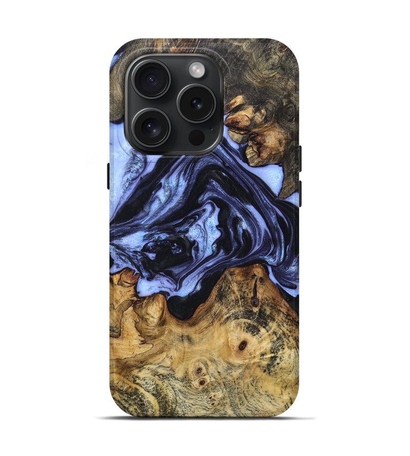 iPhone 15 Pro Wood+Resin Live Edge Phone Case - Natalie (Blue, 668864)