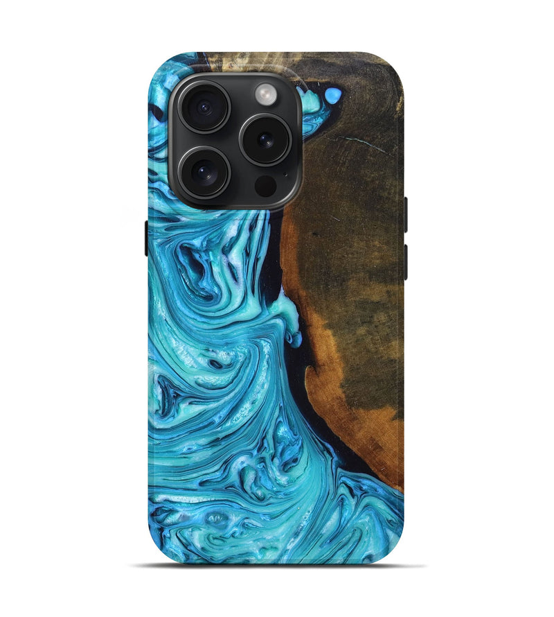 iPhone 15 Pro Wood+Resin Live Edge Phone Case - Heaven (Blue, 668865)