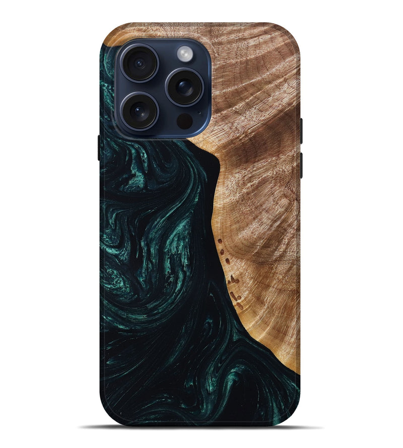 iPhone 15 Pro Max Wood+Resin Live Edge Phone Case - Floyd (Green, 669078)