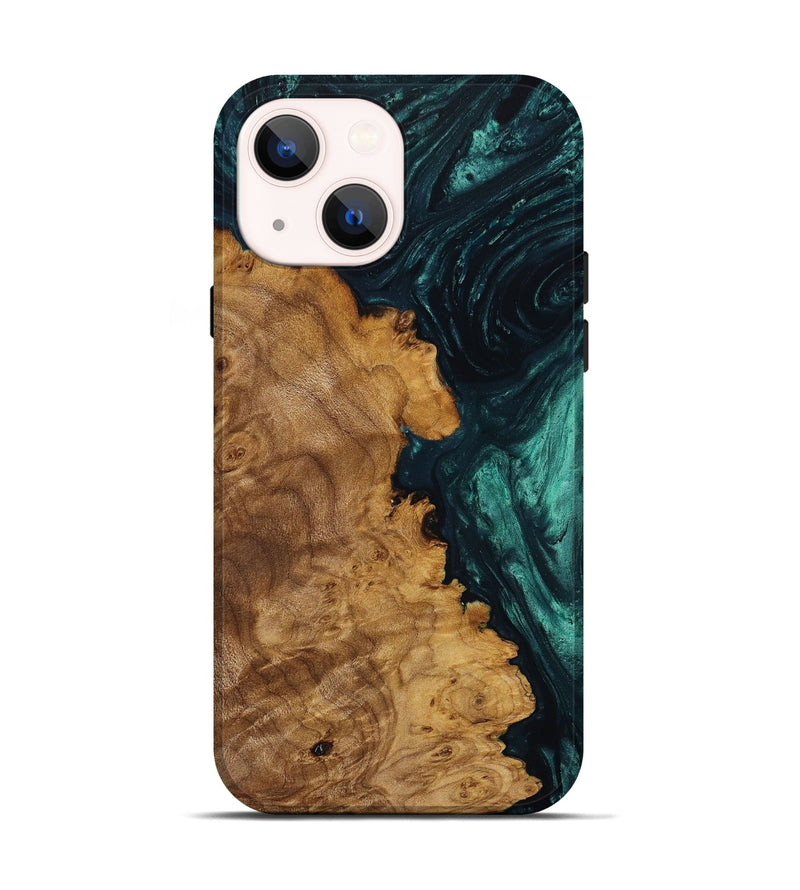 iPhone 14 Wood+Resin Live Edge Phone Case - Breanna (Green, 669081)
