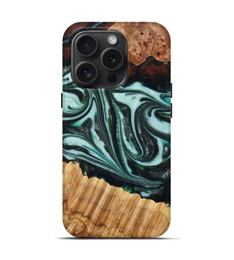 iPhone 15 Pro Wood+Resin Live Edge Phone Case - Jeannine (Green, 669085)