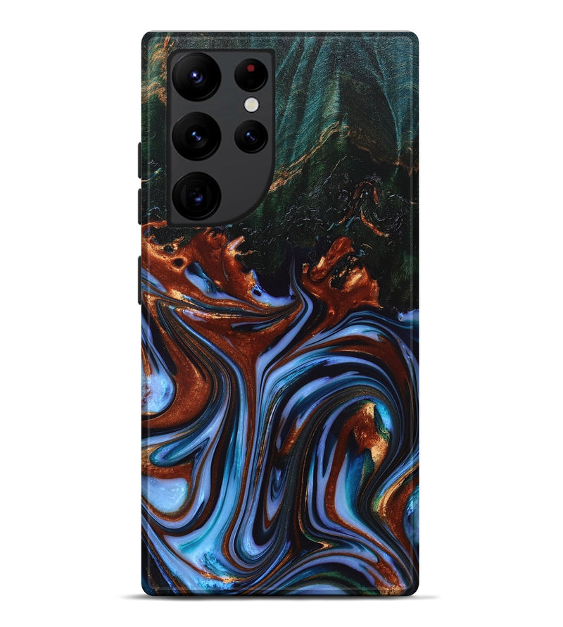 Galaxy S22 Ultra Wood+Resin Live Edge Phone Case - Emiliano (Teal & Gold, 669088)
