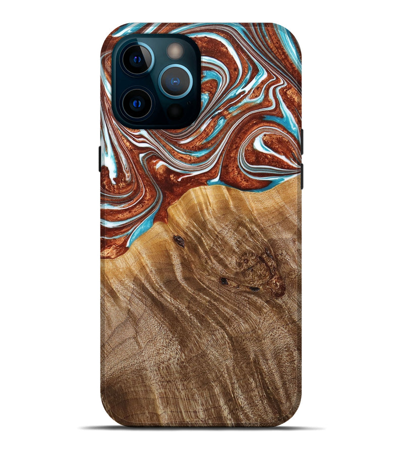 iPhone 12 Pro Max Wood+Resin Live Edge Phone Case - Michael (Teal & Gold, 669091)