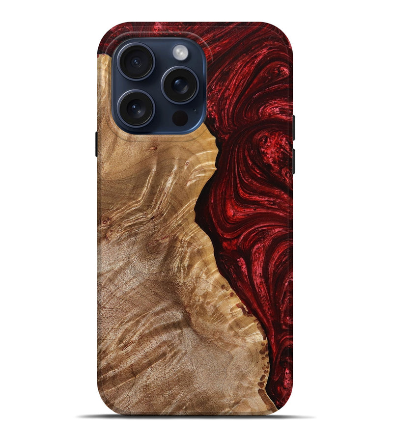 iPhone 15 Pro Max Wood+Resin Live Edge Phone Case - Ryleigh (Red, 669099)