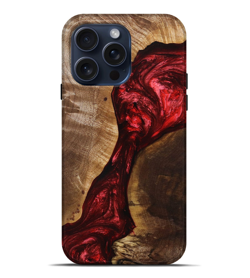 iPhone 15 Pro Max Wood+Resin Live Edge Phone Case - Karter (Red, 669100)