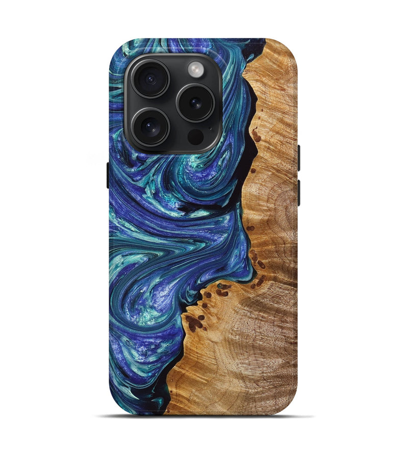 iPhone 15 Pro Wood+Resin Live Edge Phone Case - Elisabeth (Blue, 669101)