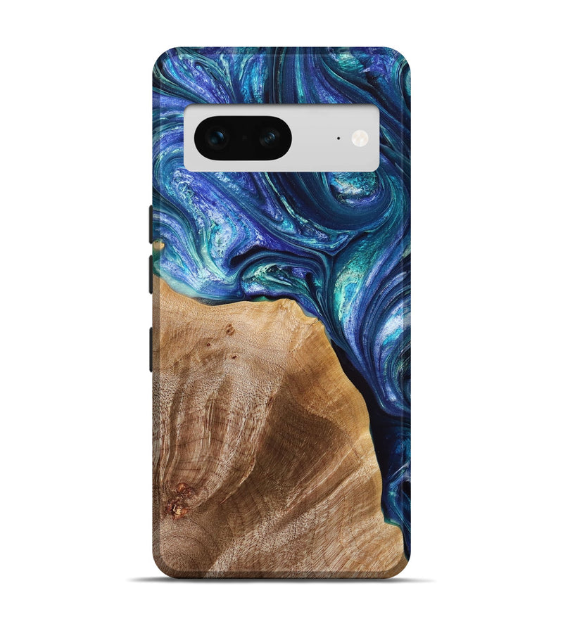 Pixel 7 Wood+Resin Live Edge Phone Case - Amber (Blue, 669102)