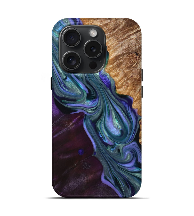 iPhone 15 Pro Wood+Resin Live Edge Phone Case - Sherry (Purple, 669103)