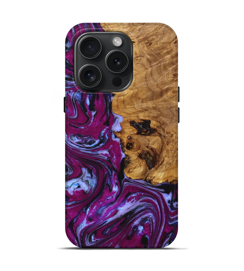 iPhone 15 Pro Wood+Resin Live Edge Phone Case - Mauricio (Purple, 669106)