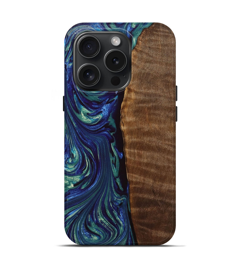 iPhone 15 Pro Wood+Resin Live Edge Phone Case - Marquita (Green, 669107)