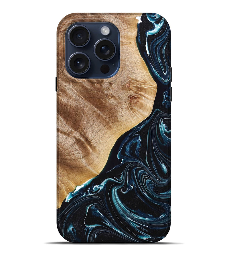 iPhone 15 Pro Max Wood+Resin Live Edge Phone Case - Shane (Green, 669108)