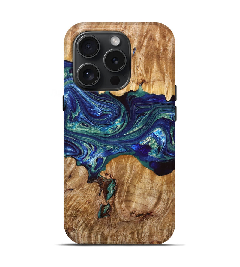 iPhone 15 Pro Wood+Resin Live Edge Phone Case - Dominic (Green, 669109)