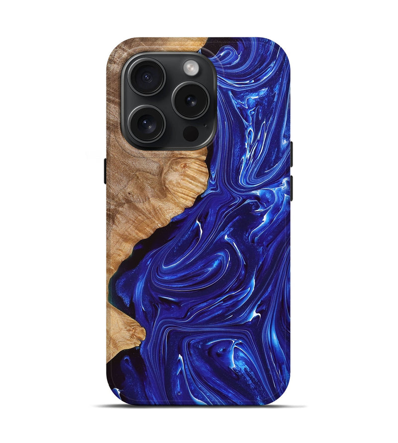 iPhone 15 Pro Wood+Resin Live Edge Phone Case - Vivian (Blue, 669111)