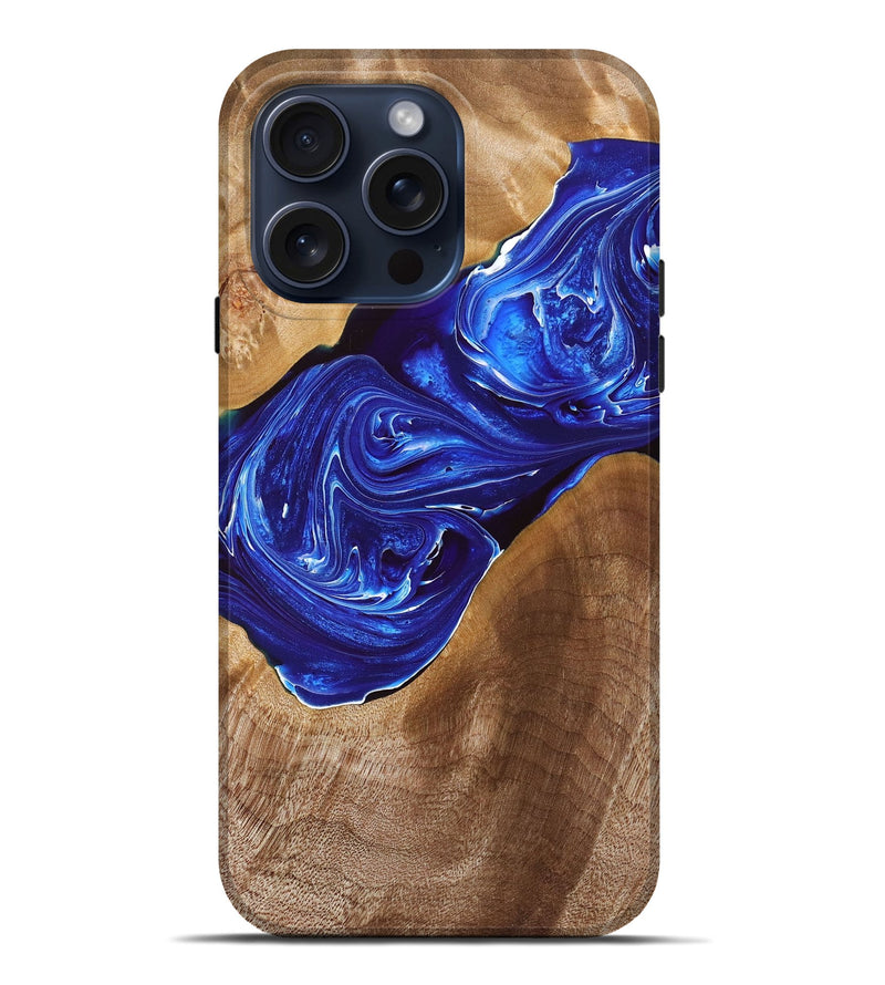 iPhone 15 Pro Max Wood+Resin Live Edge Phone Case - Clay (Blue, 669112)