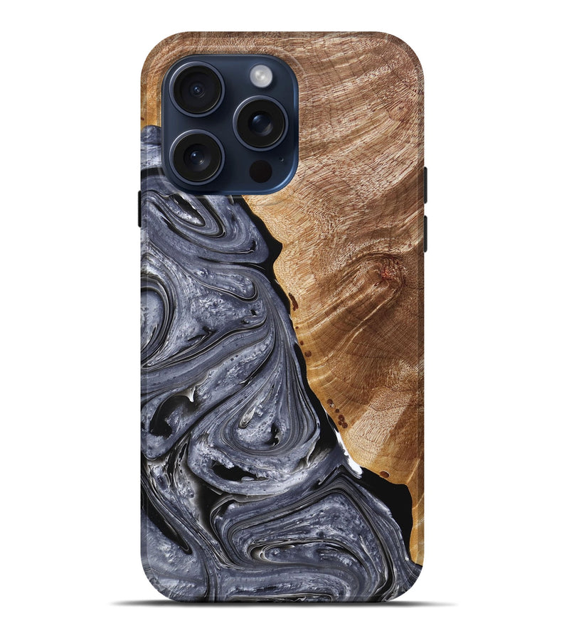 iPhone 15 Pro Max Wood+Resin Live Edge Phone Case - Claudia (Black & White, 669117)