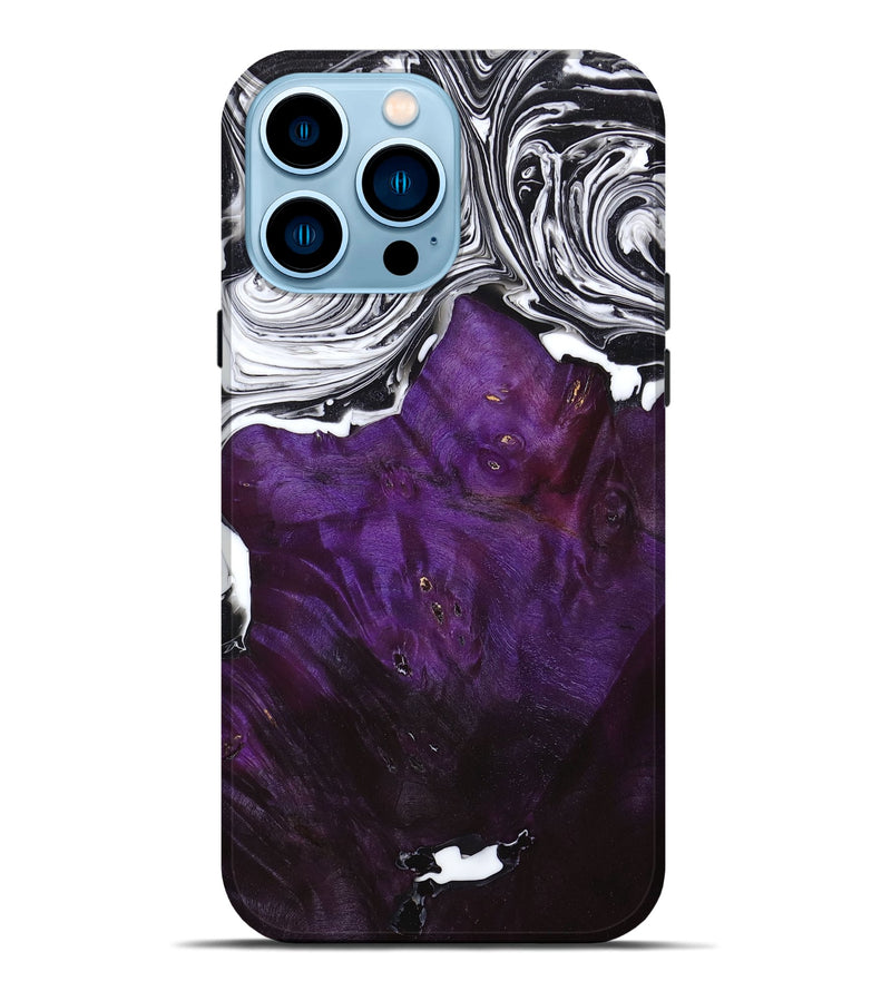 iPhone 14 Pro Max Wood+Resin Live Edge Phone Case - Dwight (Black & White, 669118)