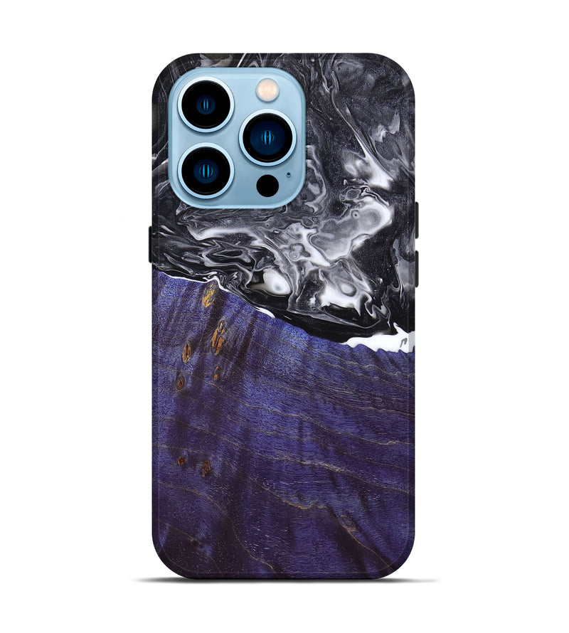iPhone 14 Pro Wood+Resin Live Edge Phone Case - Laurence (Black & White, 669119)