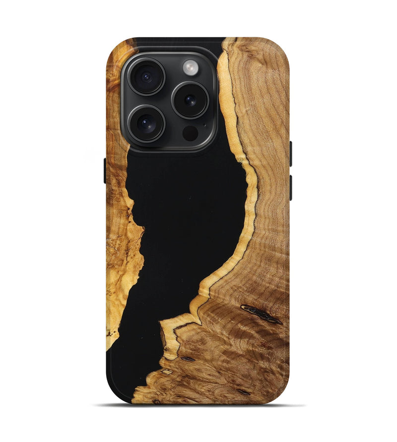 iPhone 15 Pro Wood+Resin Live Edge Phone Case - Lia (Pure Black, 669121)