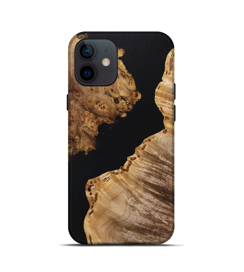 iPhone 12 mini Wood+Resin Live Edge Phone Case - Ashley (Pure Black, 669123)