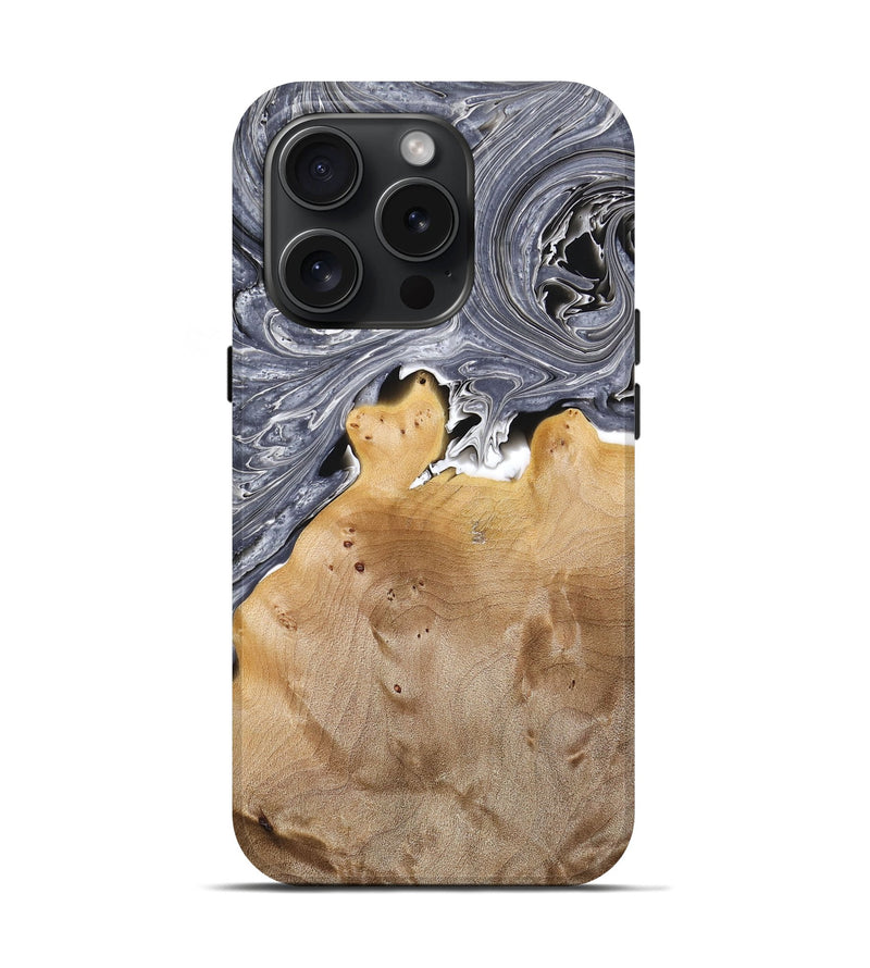 iPhone 15 Pro Wood+Resin Live Edge Phone Case - Malcolm (Black & White, 669128)
