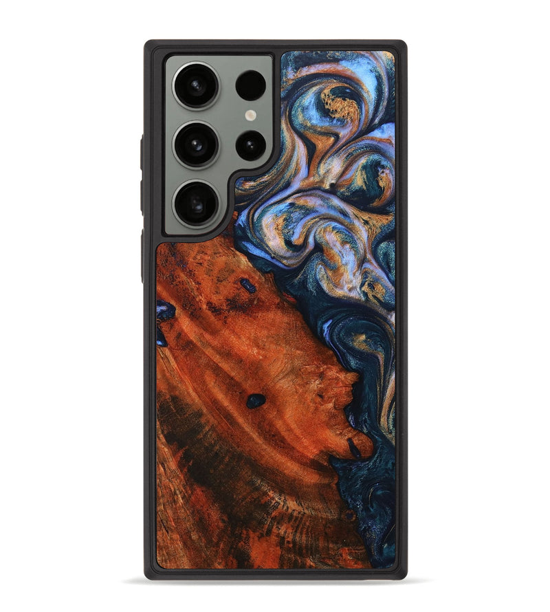 Galaxy S23 Ultra Wood+Resin Phone Case - Lester (Teal & Gold, 669144)