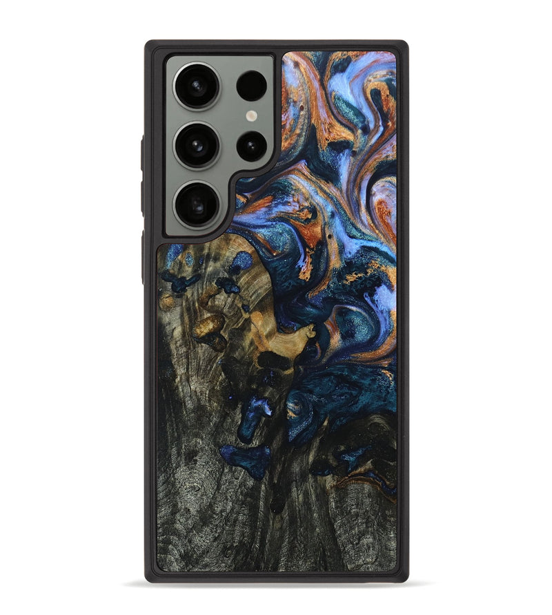 Galaxy S23 Ultra Wood+Resin Phone Case - Aubrie (Teal & Gold, 669163)